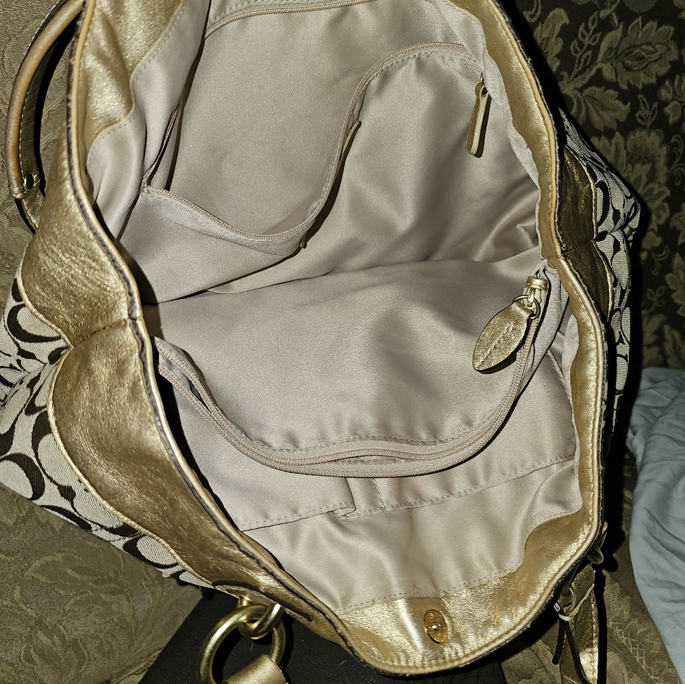 Coach poppy style Satchel Handbag, Gold colored, 16 x 12 in. - Picture 3 of 3